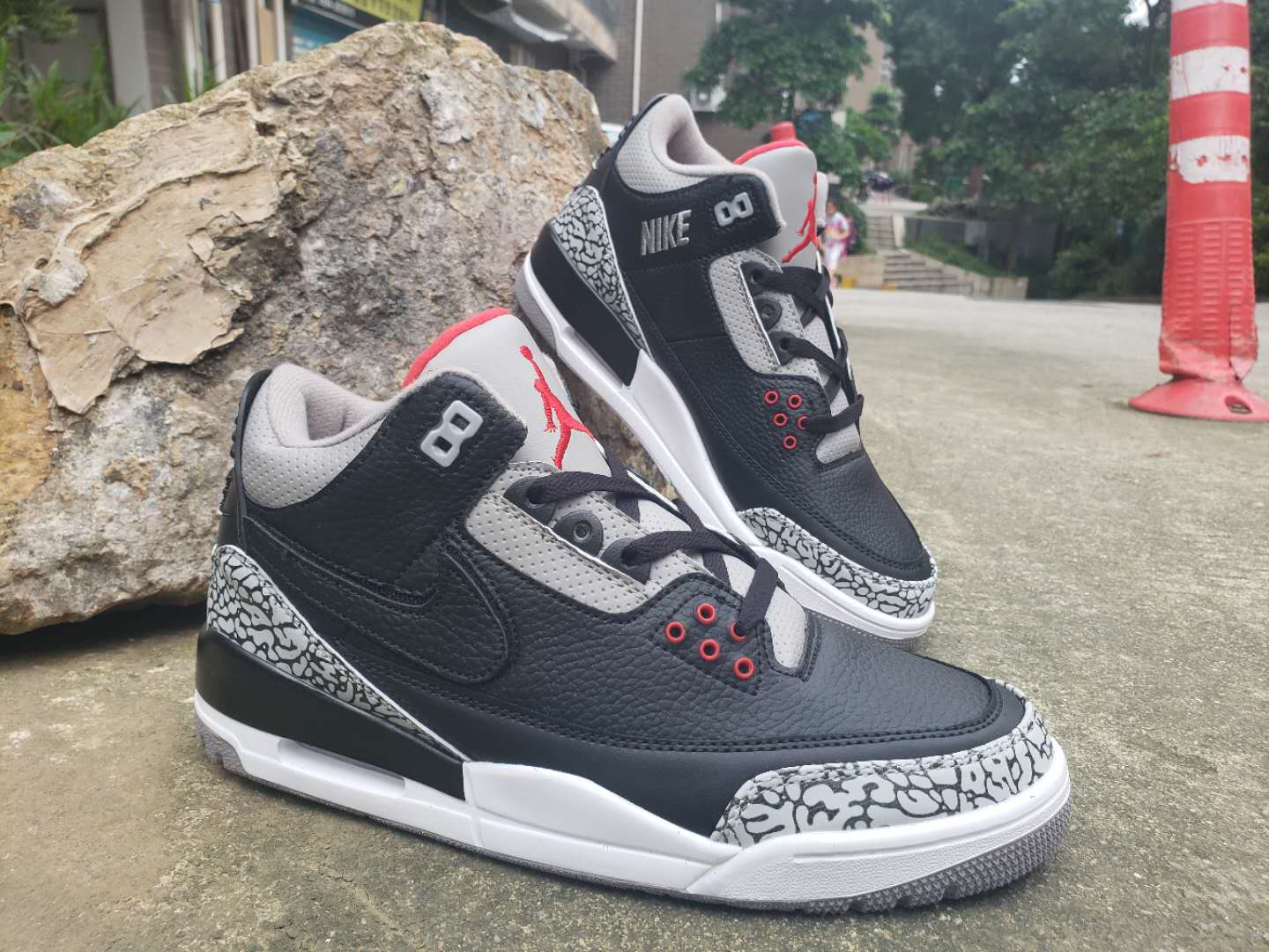 Air Jordan 3 Retro Black Red Cement Grey Shoes